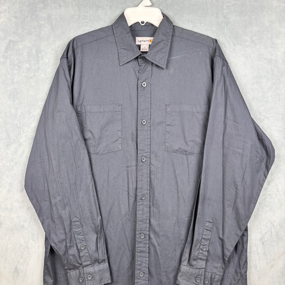 Carhartt Mens Gray Long Sleeve Button Down Work Shirt Cotton S267 BLS Size L